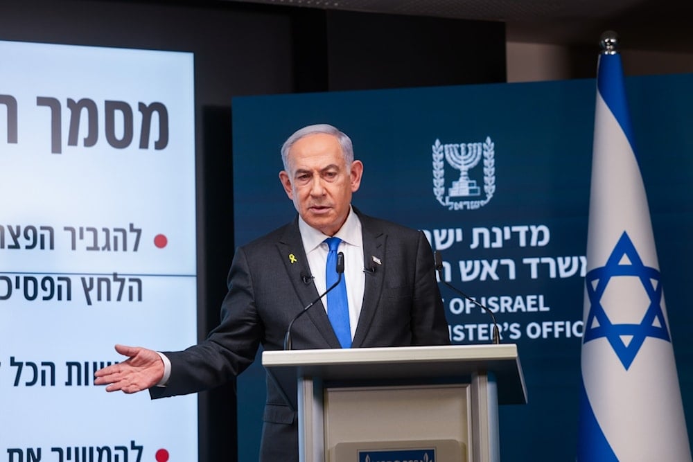 Benjamín Netanyahu en una conferencia de prensa en la Jerusalén ocupada. 2 de septiembre de 2024