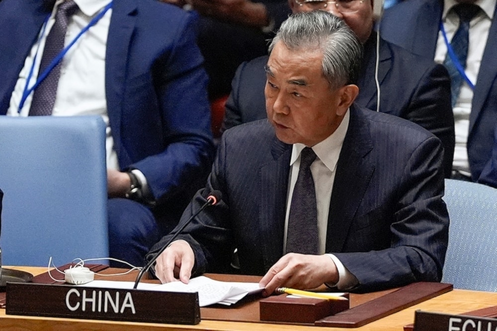 Ministro de Asuntos Exteriores de China, Wang Yi, habla ante el Consejo de Seguridad de la ONU. 24 de septiembre de 2024 (Foto: AP)