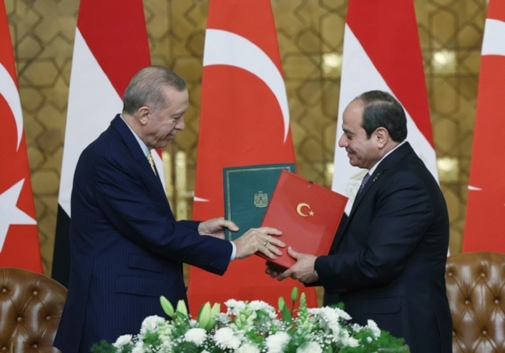 Conferencia de prensa conjunta del presidente de Turquía turco, Recep Tayyip Erdogan, y su homólogo de Egipto, Abdel Fattah El-Sisi, en Ankara, este 4 de septiembre de 2024. Foto: AP