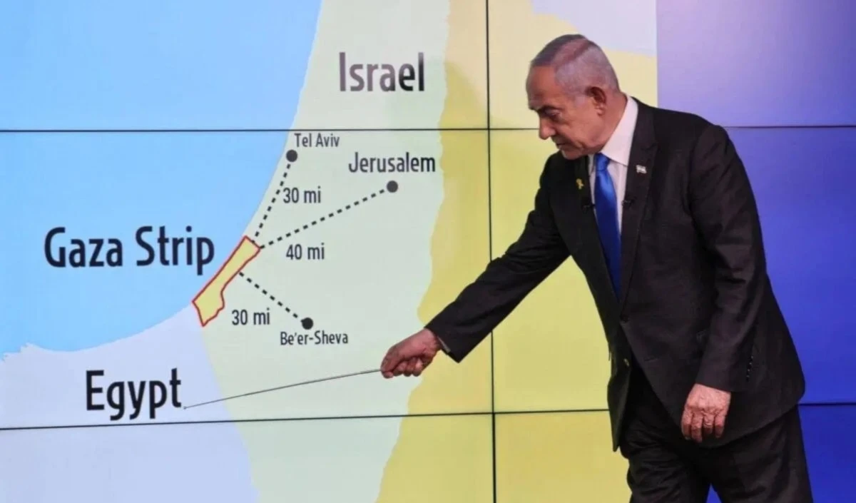 Primer Ministro de "Israel", Benjamín Netanyahu, se refiere a Egipto durante una conferencia de prensa en Jerusalén ocupada. 2 de septiembre de 2024 (Agencias)