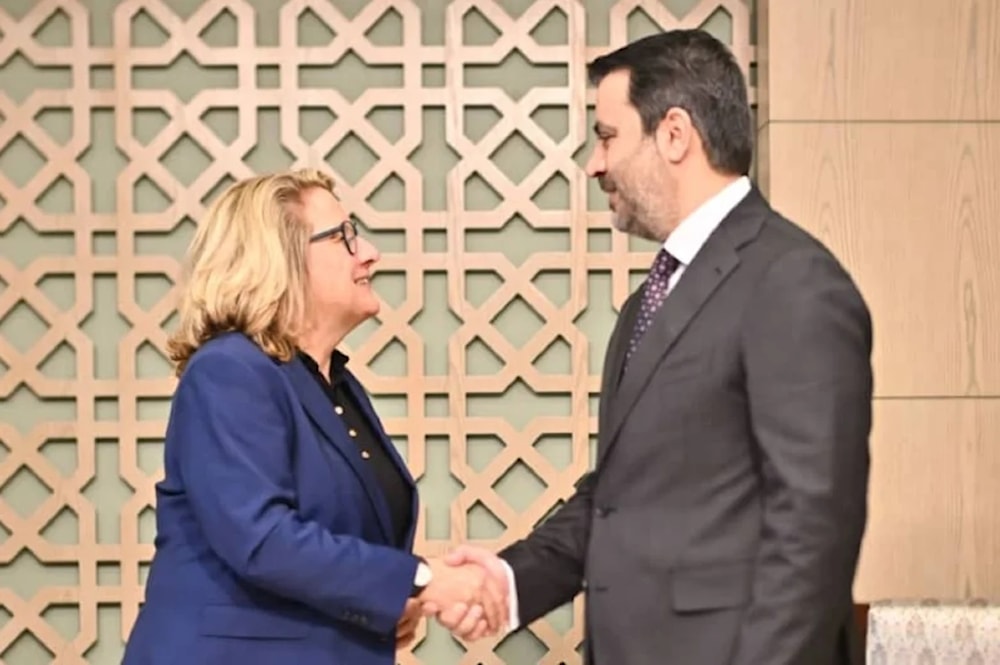 El ministro de Exteriores del gobierno transitorio de Siria, Asaad Al-Shibani, durante su reunión con la ministra alemana de Desarrollo, Svenja Schulze.