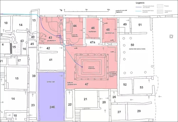 Mapa del sitio encontrado. Parque Arqueológico de Pompeya.  