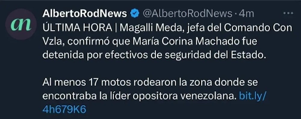 María Corina Machado desmiente supuesta detención en Venezuela