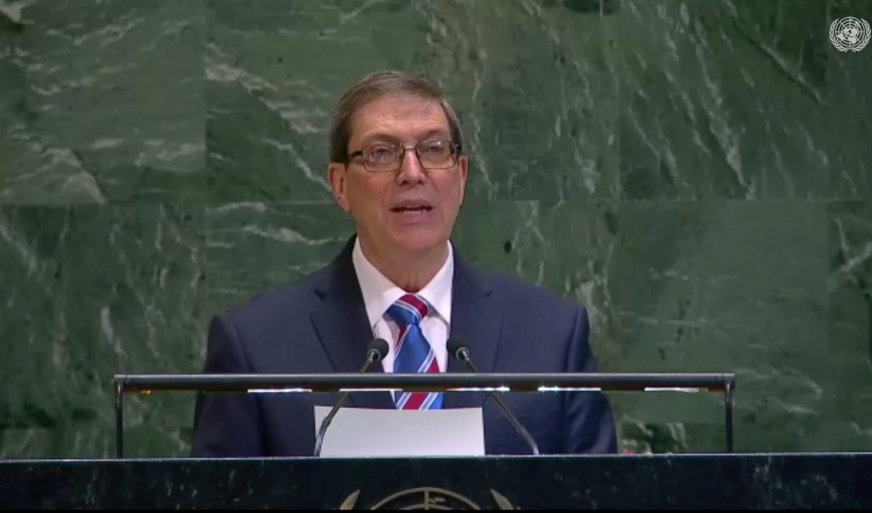 El canciller cubano, Bruno Rodríguez Parrilla, durante su intervención en ONU. El canciller cubano, Bruno Rodríguez Parrilla, durante su intervención en ONU.