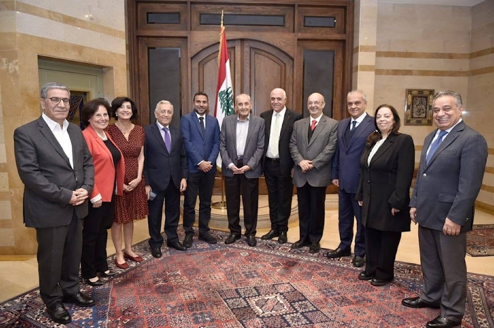 Nabih Berri durante el encuentro con el Consejo del Sindicato de Editores de Prensa del Líbano.