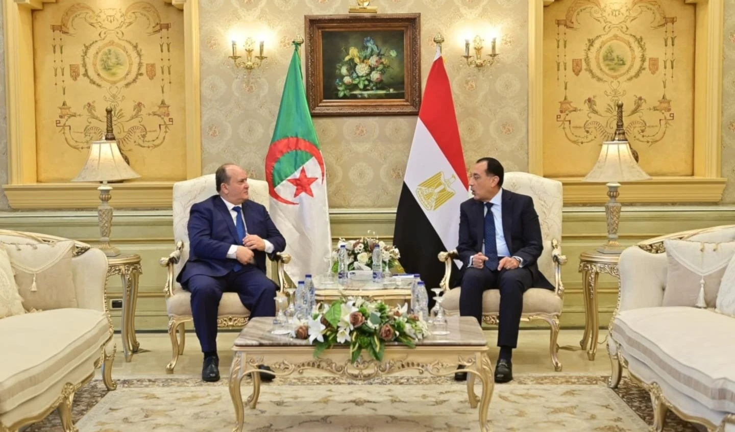 Encuentro entre el primer ministro egipcio Mostafa Madbouly y su homólogo argelino Sifi Gharib.