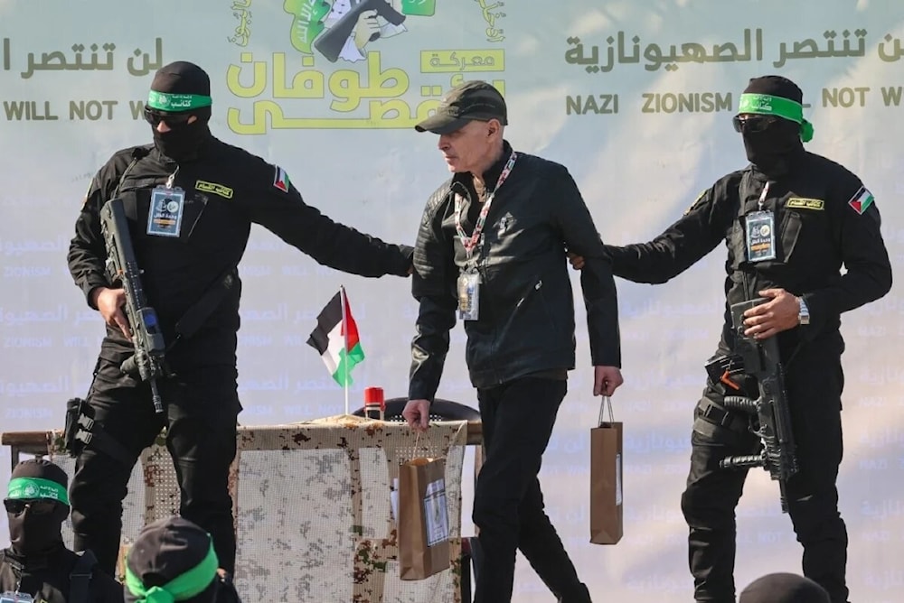 Entrega de prisionero israelí por parte de las Brigadas Al-Qassam. 1 de febrero de 2025 (Foto: AFP=