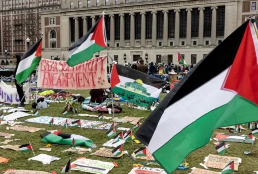 Protesta en una universidad de EE. UU. contra el genocidio en Gaza.