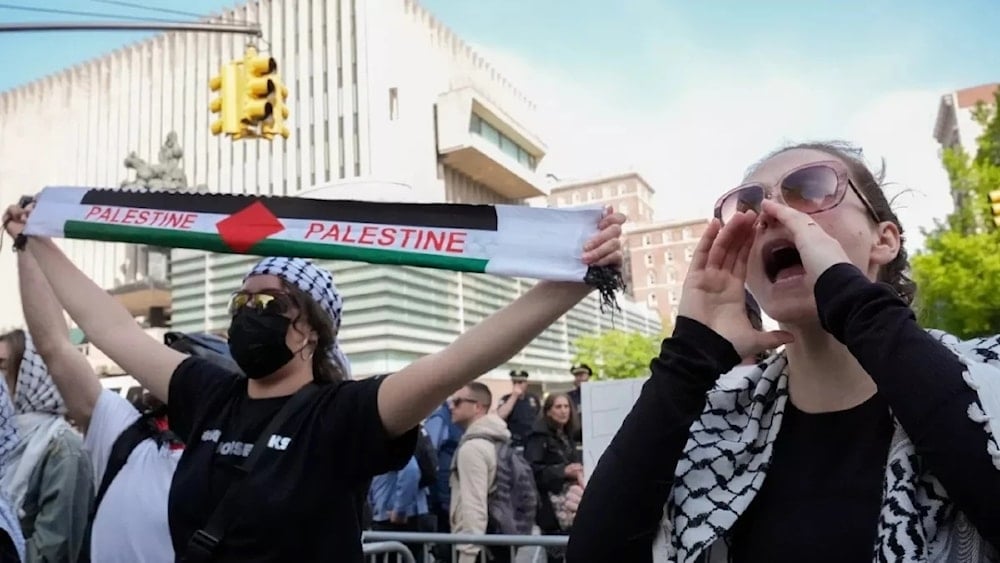 Manifestación de estudiantes en Estados Unidos en favor de la causa palestina.