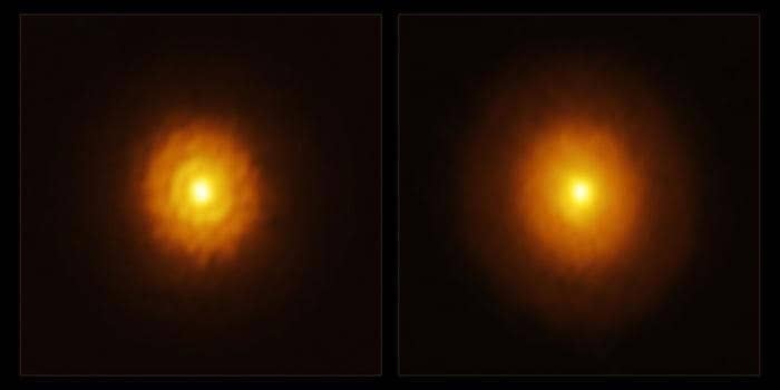El disco protoplanetario de la joven estrella MP Mus, visto por ALMA, presenta estructuras de anillo que revelan un exoplaneta gigante acechante. Foto: ALMA.