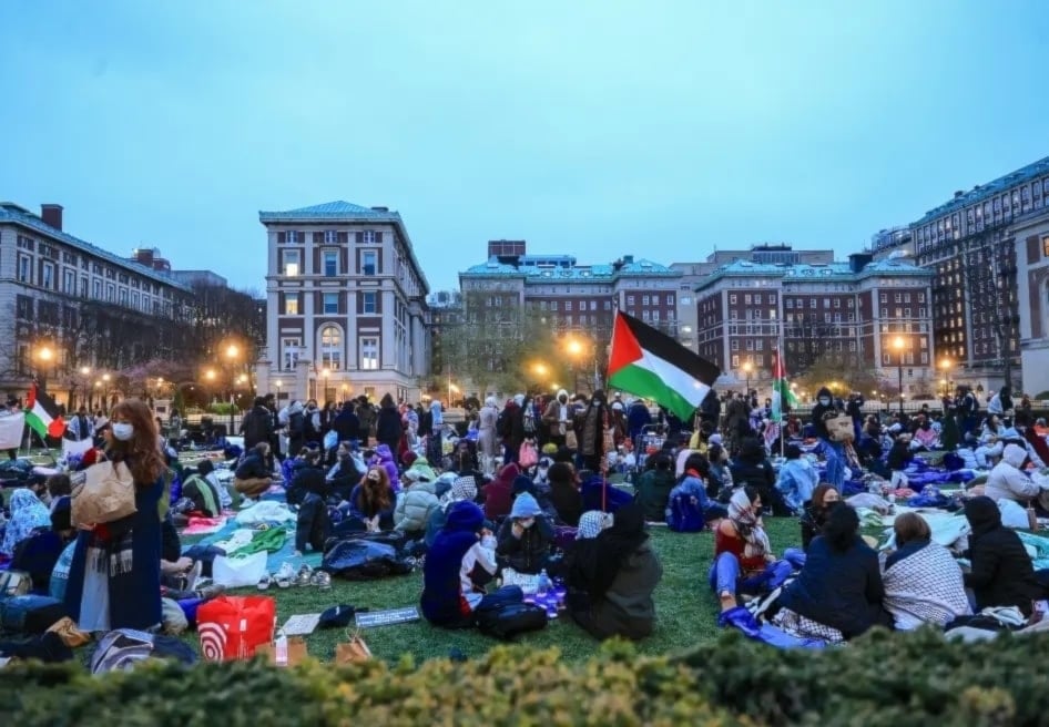 Manifestación de estudiantes propalestinos en la Universidad de Columbia en Nueva York.