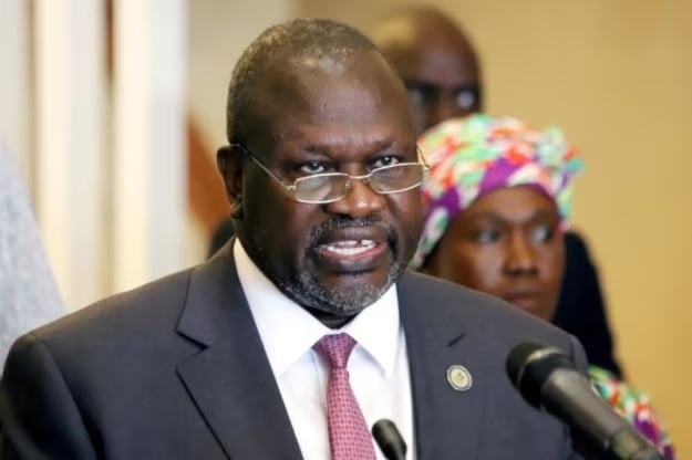 El vicepresidente de Sudán del Sur, Riek Machar, durante una conferencia de prensa en Juba.