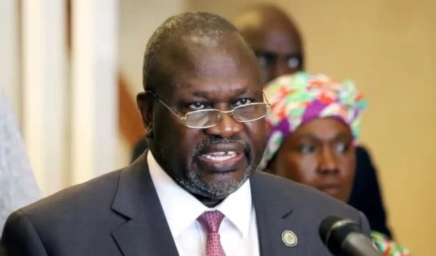 El vicepresidente de Sudán del Sur, Riek Machar, durante una conferencia de prensa en Juba.